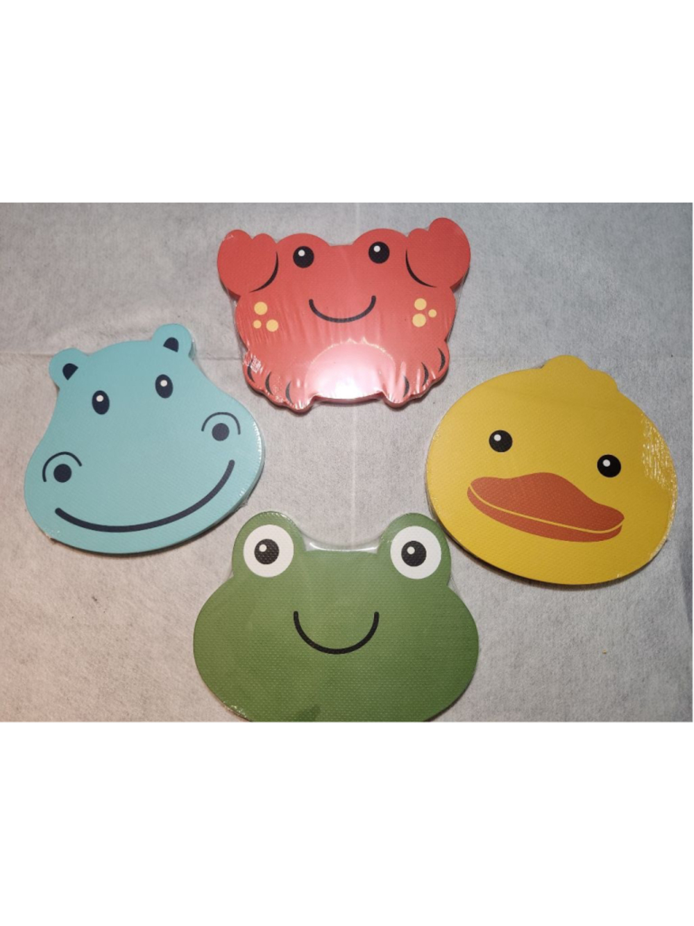 Set of 4 Ankyo Animal Head Bath Kneeler Mats, Crab Frog Duck & Hippo, NEW